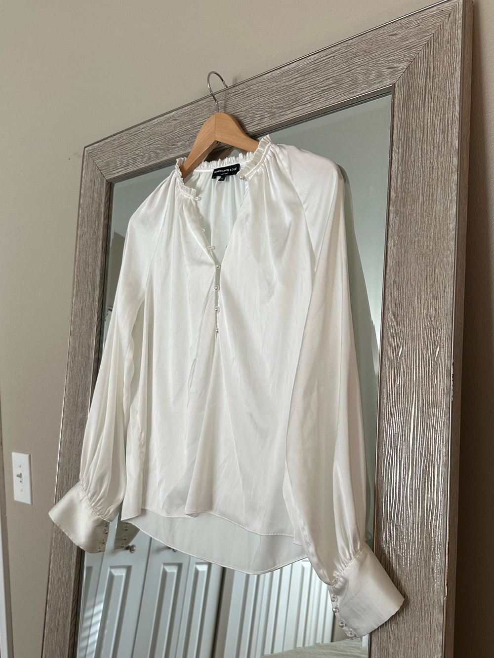 Generation Love Ivory Satin Long Sleeve Blouse Pearl Appliqué Size XS